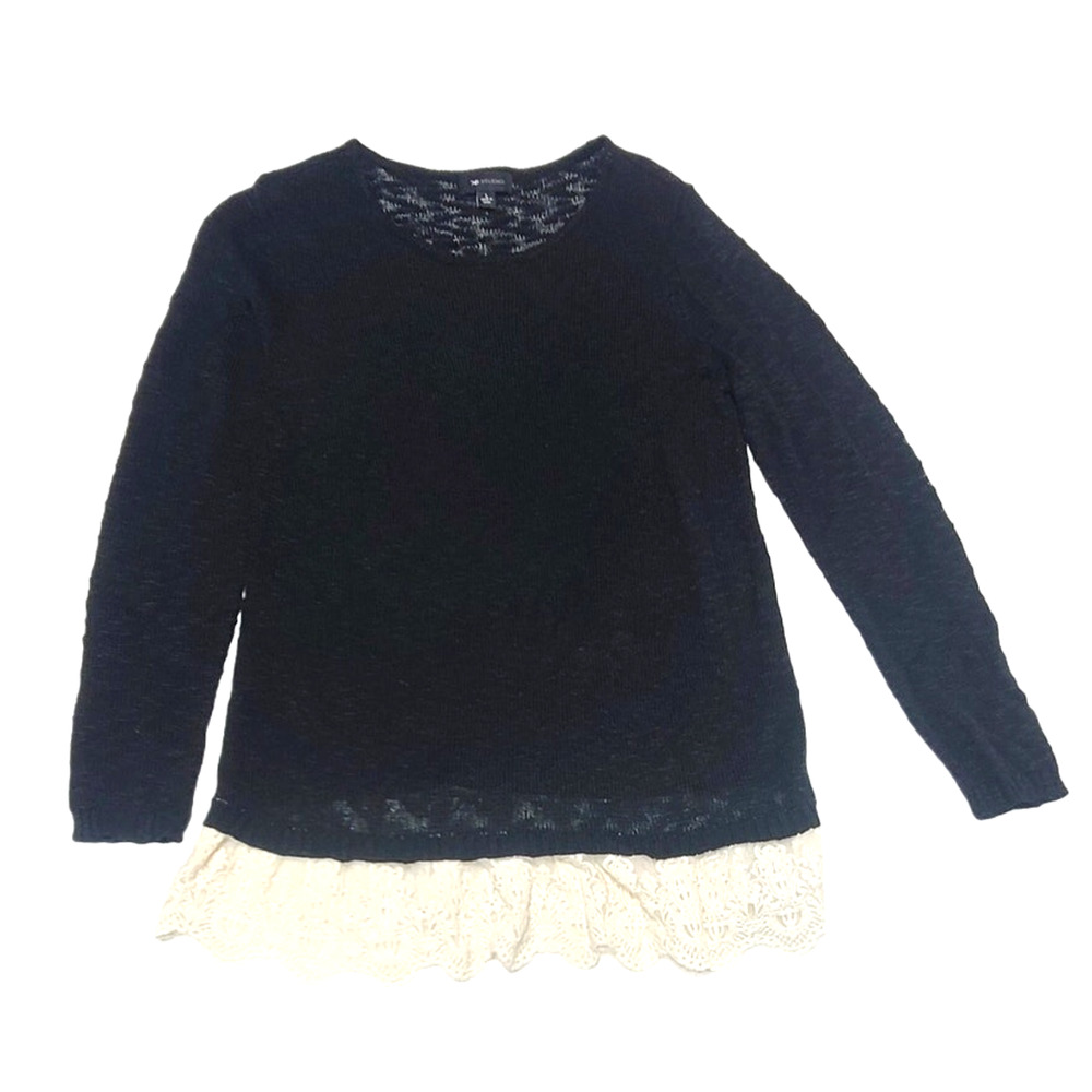 AB studio lace trimmed black sweater Women's large